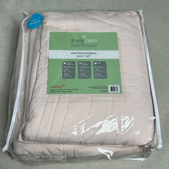 BRAND NEW Truly Calm Antimicrobial 3-Piece Blush Pink Quilt Set – Full/Queen - Picture 3 of 5
